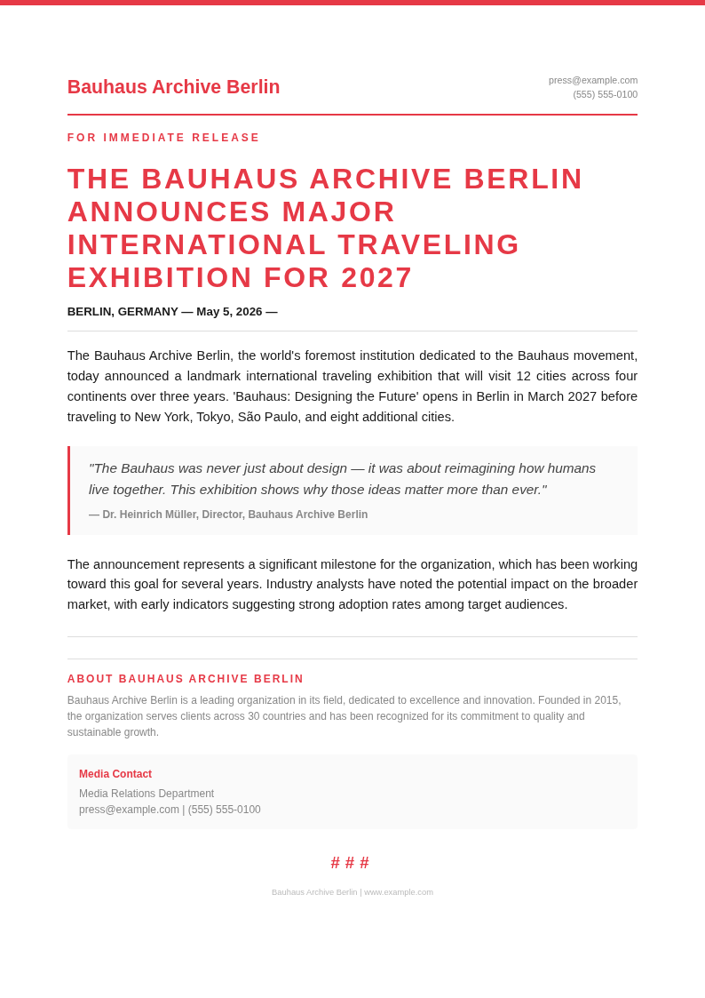 Bauhaus Revival Press Release